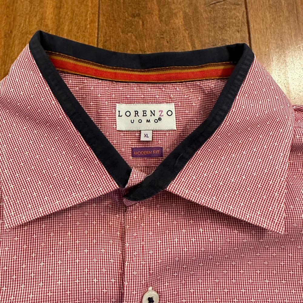 Lorenzo Uomo Red Long Sleeve Button Down Collared Dress Shirt Sz XL - Picture 3 of 9